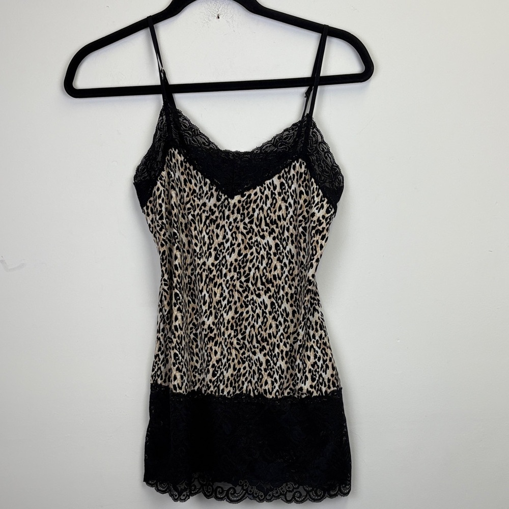White House Black Market Animal Print & Black Lace Chemise/slip Sz Small